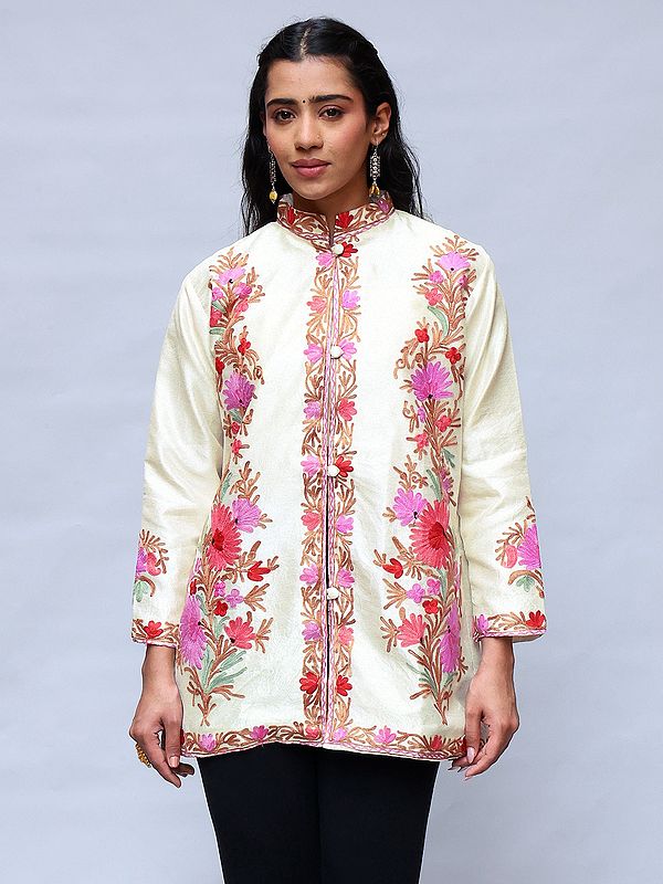 Solitary-Star Kashmiri Short Jacket with Aari Embroidered Pattern