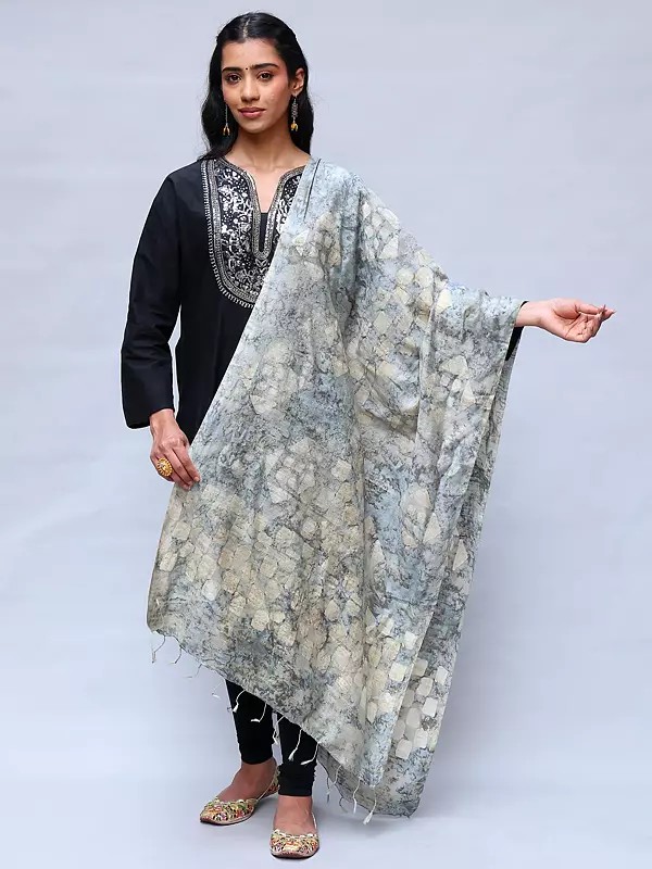 Batik Dyed Dupatta with Printed Squares from Telangana