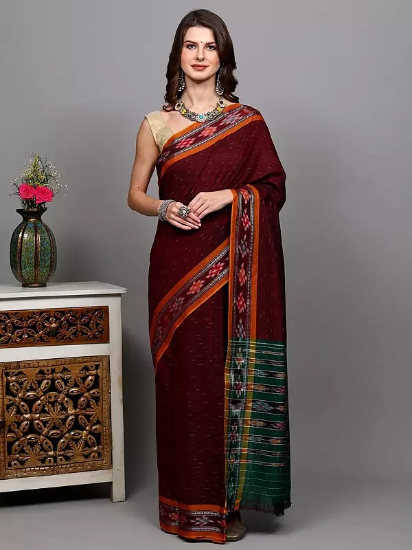 Cotton Ikat Saree from Sambhalpur with Woven Border