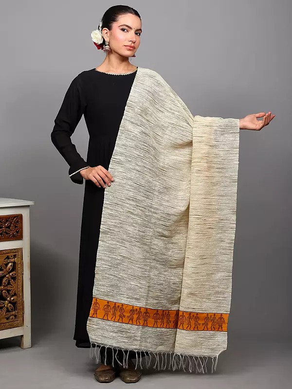 Khadi Dupatta with Thread Woven Folk Musicians Motifs