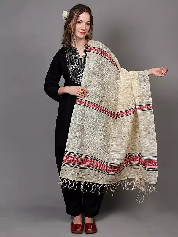 Banana-Crepe Textured Khadi Dupatta with Thread Weave Stripes
