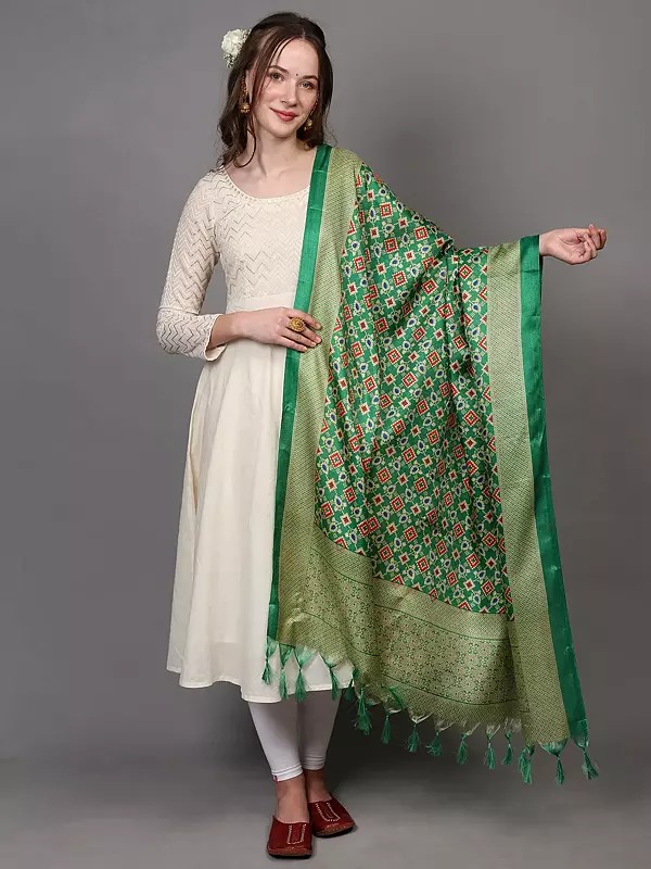 Art Silk Dupatta with Printed Geometric Patola Pattern