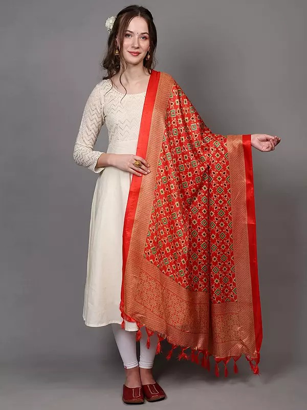 Art Silk Dupatta with Printed Geometric Patola Pattern