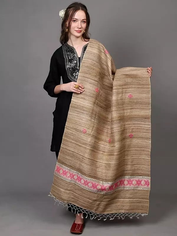 Warm-Sand Khadi Dupatta with Thread Weave Bootis