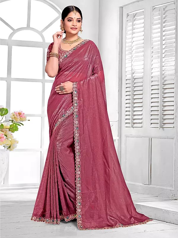 Silk Sequins And Embroidery Work Border Attractive Party Wear Saree With Matching Blouse