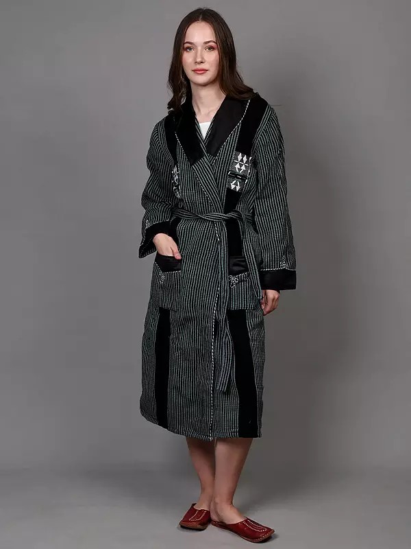 Wool Stripe Woven Robe with Pocket with Waist Belt from Nagaland