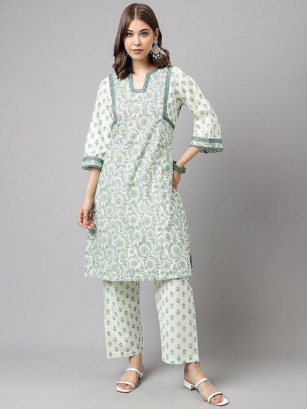 Cotton Floral Printed All Over Designer Casual Wear Cotton Kurta With Bottom