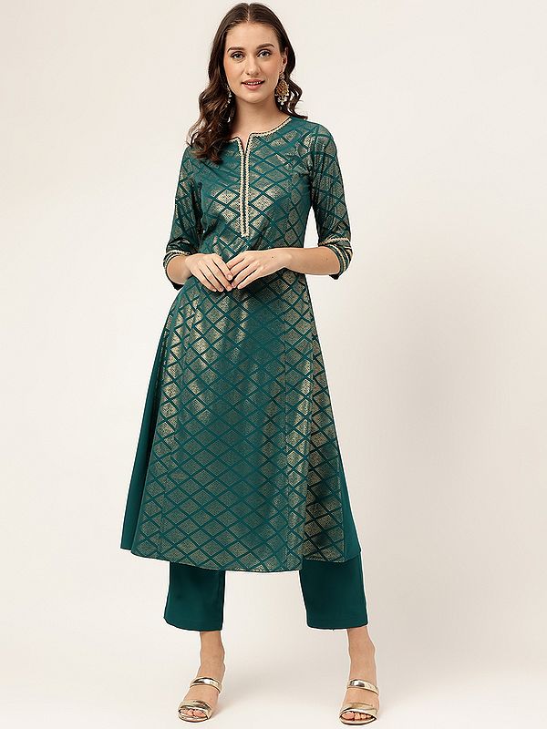 Poly Crepe Lace Work Solid Designer Festive Wear Kurta With Matching Bottom