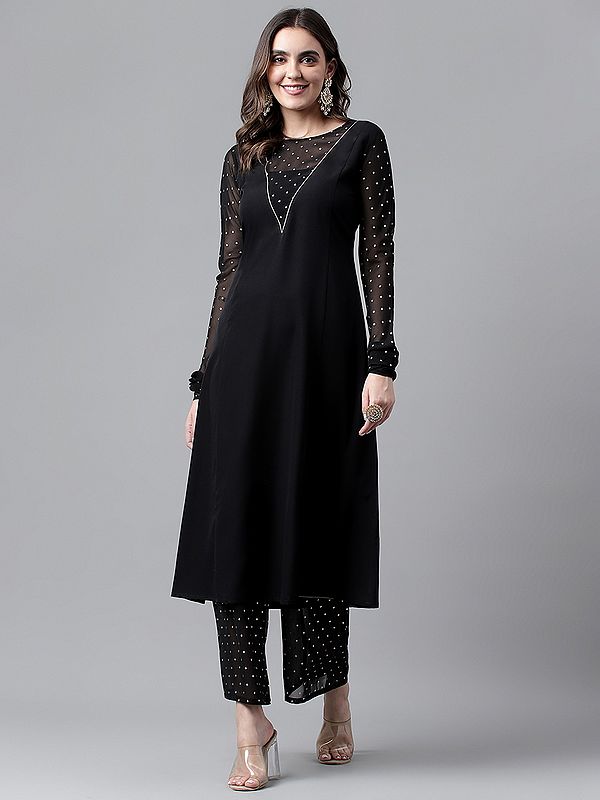 Poly Crepe A-Line Attractive Festive Wear Kurta With Polka Dots Bottom