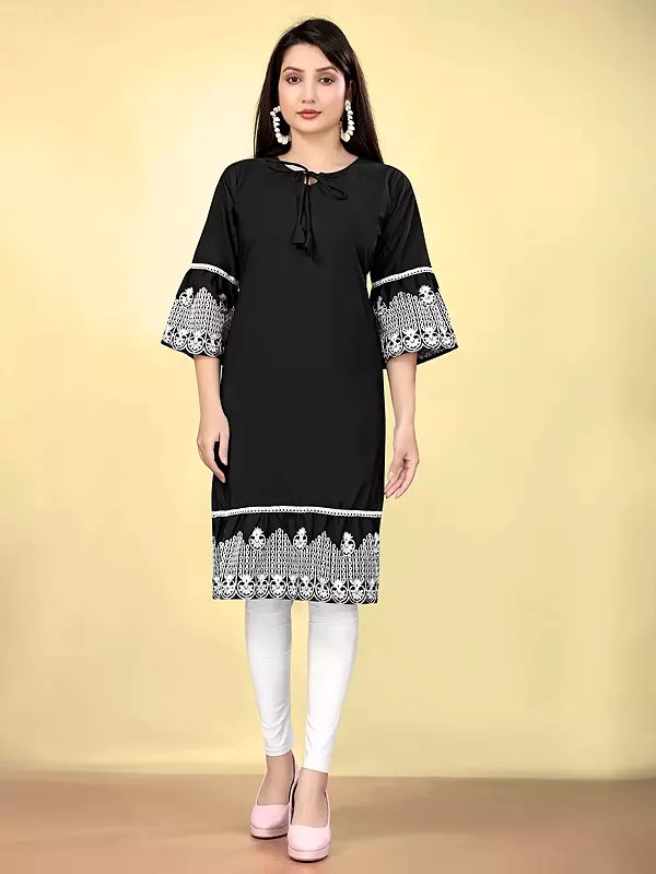 Black Embroidery Work Attractive Straight Kurti For Casual Occasion