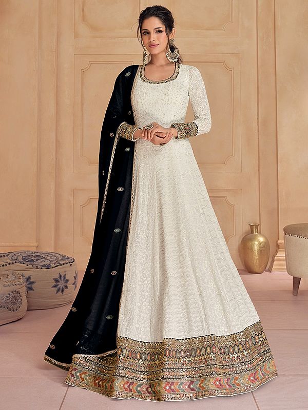 Sequins Embroidered Festive Wear Long Georgette Gown With Attractive Dupatta