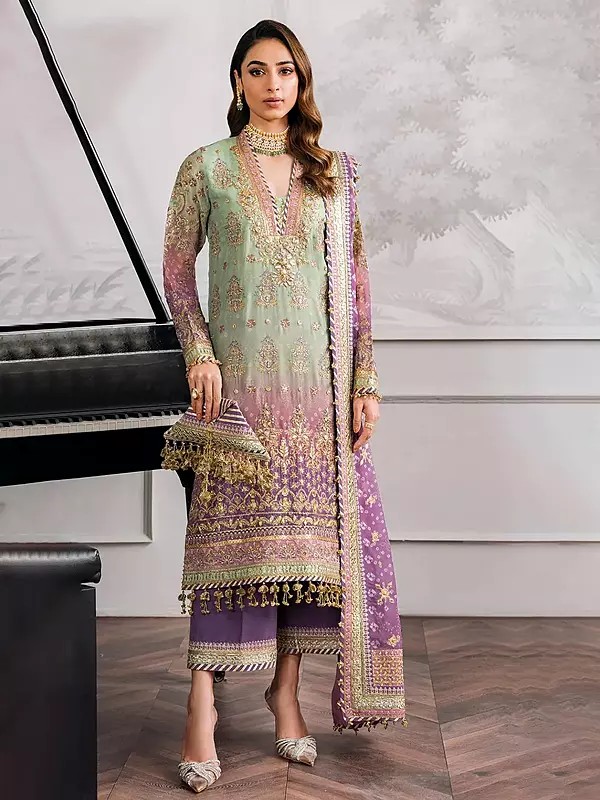 Georgette Embroidery And Sequins Work Kurta With Palazzo And Dupatta For Casual Occasion