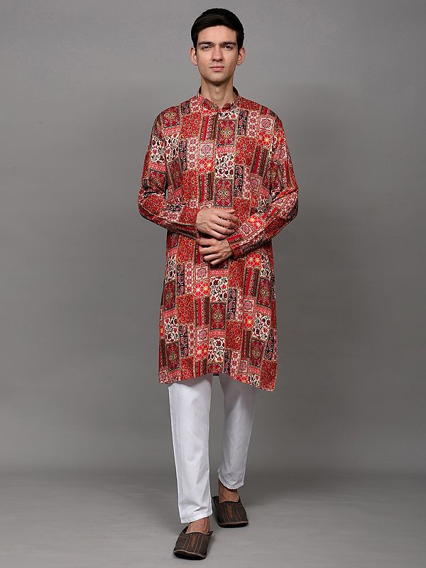 Rayon Multicolor Floral Printed Kurta with Pant Style Cotton Pajama