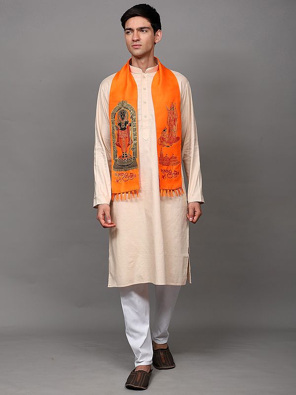 Sanatan Prayer Bhagwa Scarf with Woven Bhagawan Ram with Bhakta Hanuman (Unisex)