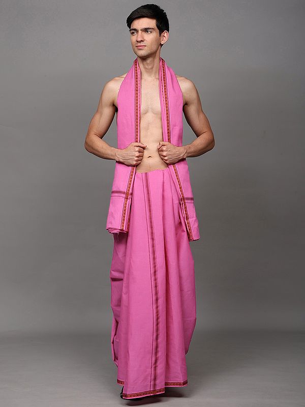 Dhoti with Angavastram Set and Thread Woven Rudraksha Border from Odisha