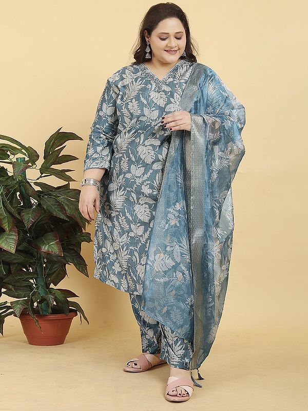 Floral Printed All Over Premium Lichi Viscose Kurta With Matching Bottom For Casual Occasion