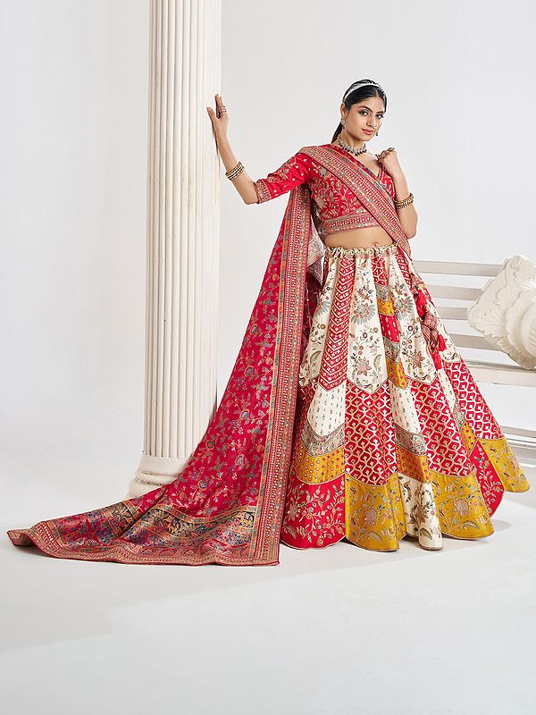 Banarasi Silk Multicolor Floral Embroidery And Sequins Work Lehenga Choli With Dupatta For Festival Occasion