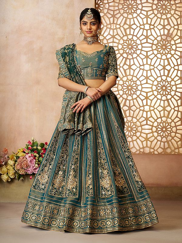 Tissue Net Floral Heavy Sequins And Embroidery Work Lehenga Choli With Dupatta For Wedding Occasion