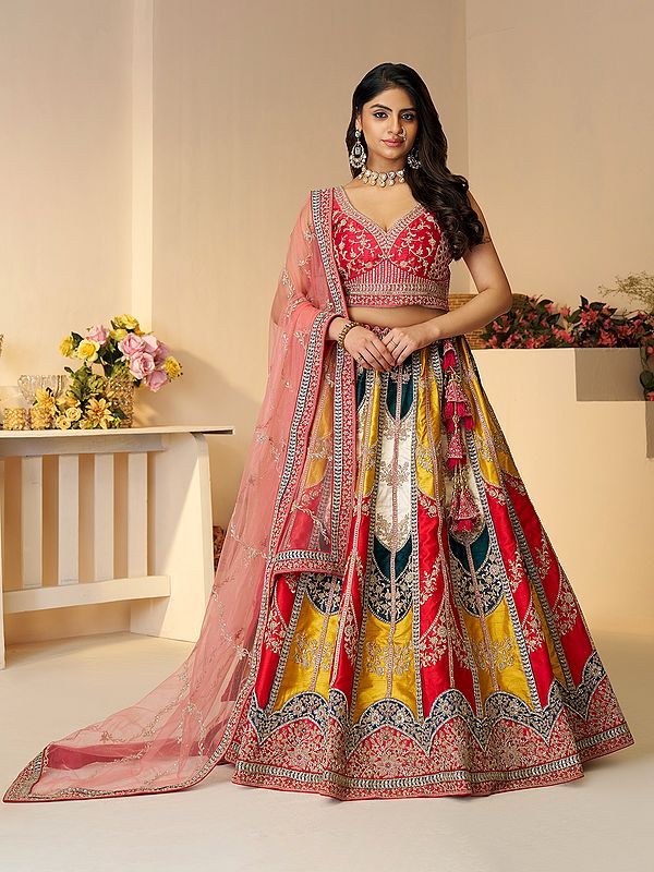 Silk Multicolor Heavy Sequins And Embroidery Work Lehenga Choli With Soft Net Dupatta For Wedding Occasion