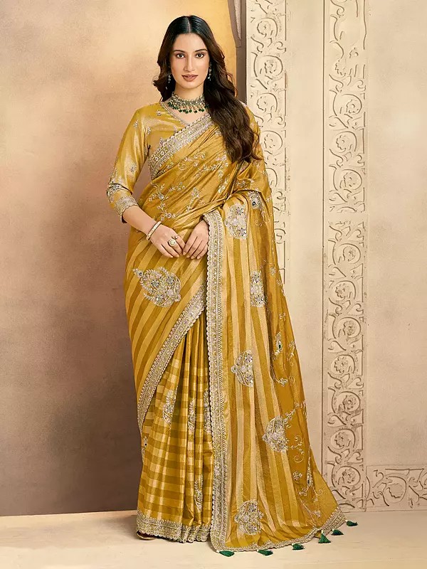 Kanjivaram Zari Silk Saree With Sequin Aari Work Embellished Stones Traditional Saree For Women