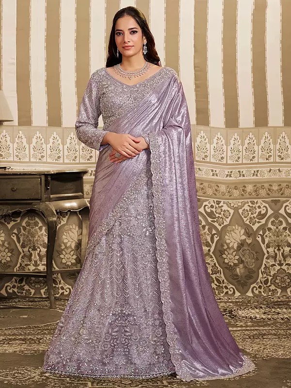 Foil Satin Designer Lehenga Choli With Heavy Beads And Sequins Embellishment For Wedding Party And Festive Wear