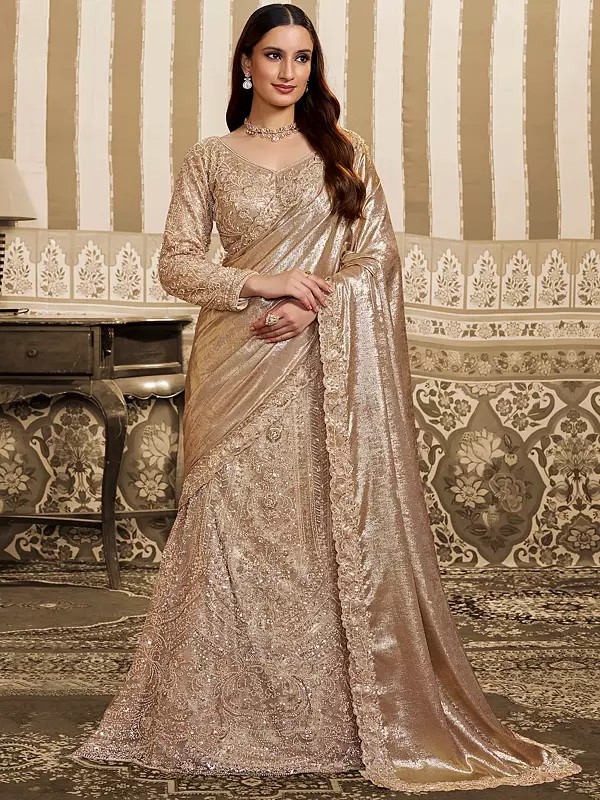 Designer Lehenga Choli Crafted In Foil Satin With Heavy Beads And Sequins Embellishment For Wedding And Festive Wear