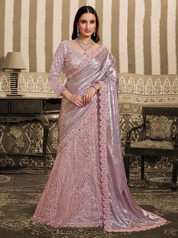 Heavy Embellished Lehenga Choli Crafted In Foil Satin With Intricate Beads And Sequins Work For Wedding Celebration Wear