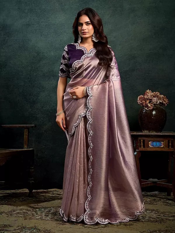 Zari Organza Silk Saree With Dual Sequins Embroidery And Pearl Handwork Designer Party Wear Saree For Women