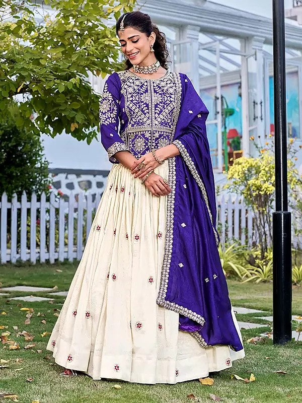 Tissue silk Lehenga Set and Dupatta for Women with Heavy Embroidery Cording Sequins and Thread Work