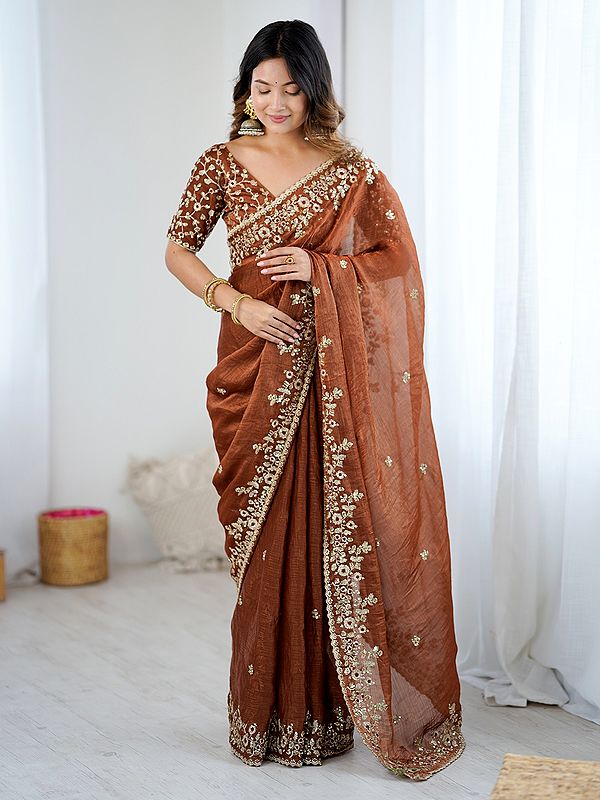 Fendy Chiffon Saree With Sequin Embroidery Work Elegant Traditional Party Wear Saree For Special Occasions