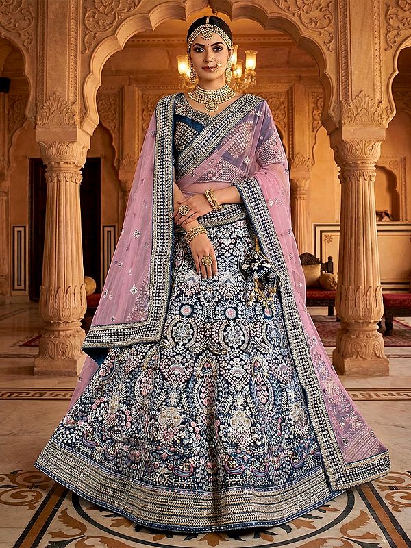 Lavish Velvet Lehenga Choli With Heavy Embroidery Zari Work And Exquisite Dupatta Perfect For Weddings And Special Occasions