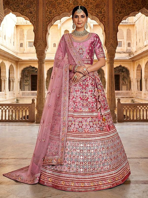Gorgeous Velvet Lehenga Choli With Thread And Handwork Embroidery Exquisite Dupatta For Bridal And Wedding Celebrations