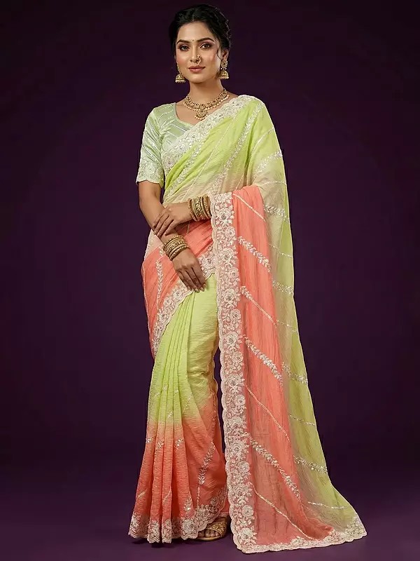 Designer Crush Paper Silk Saree with Sequins Embroidery Highlighted and White Beads Embellishment For Traditional Party Wear