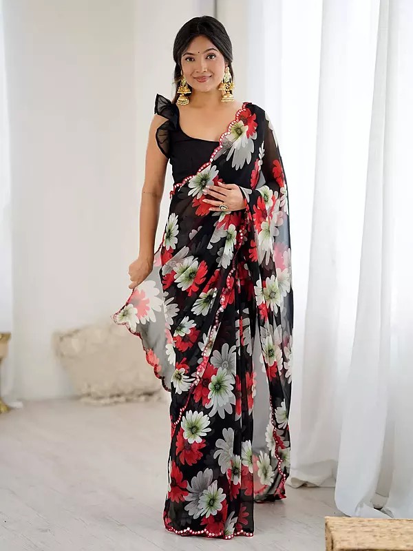 Georgette Saree with Designer Floral Print Lightweight Flowing Fabric Perfect for Daily Wear and Party Wear for women