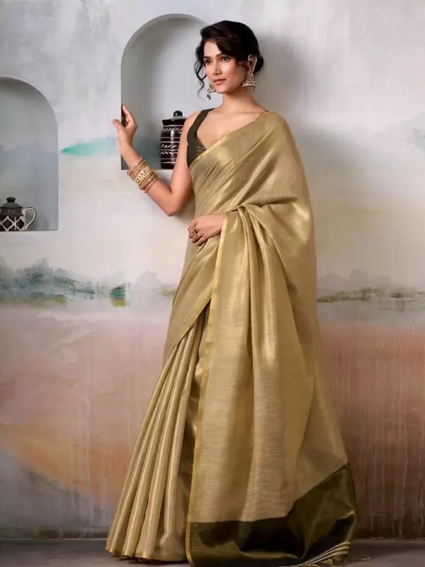 Traditional Tissue Silk Saree with Tassels Pallu and Blouse for Women