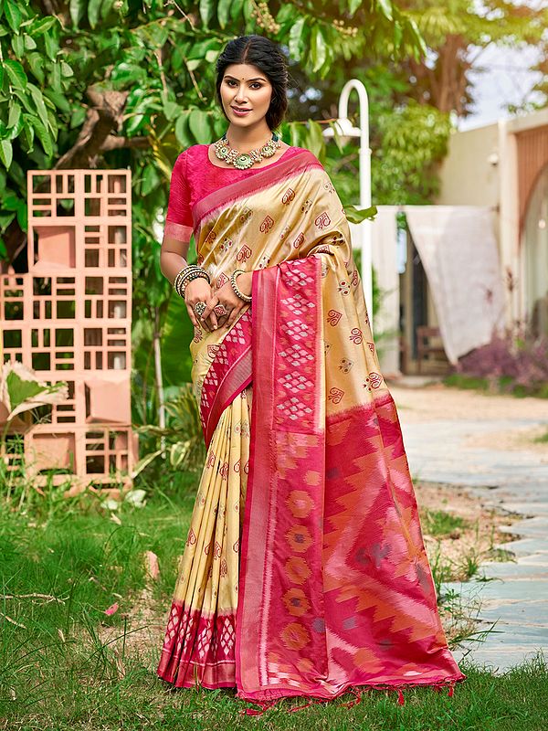 Traditional Broad Border and Contrast Pallu Pochampally Silk Saree for Women