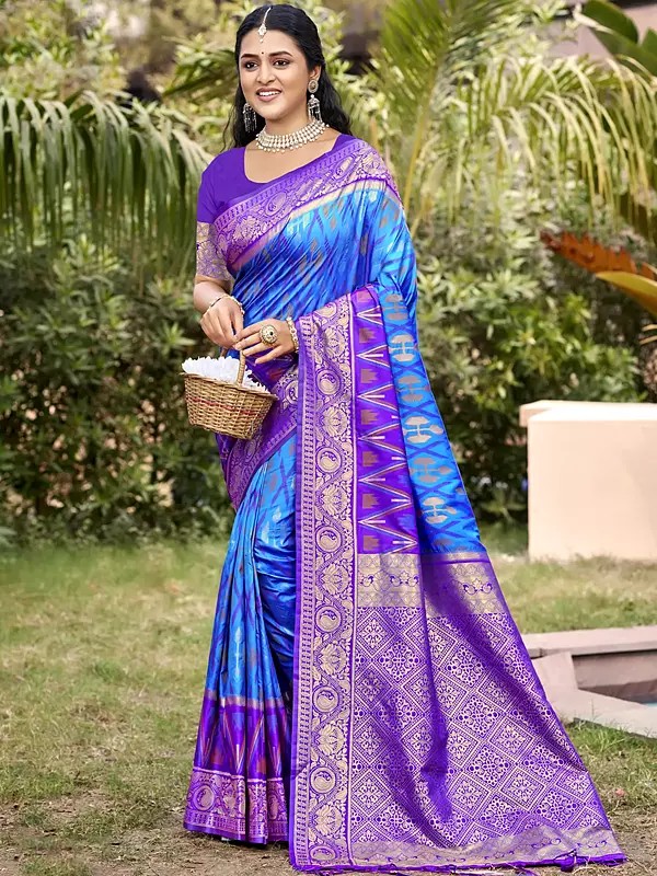 Pochampally Silk Saree with Rich Border and Tassel Pallu for Family Occasion