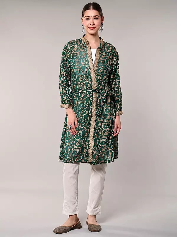 Georgette Robe with Chain Stitch Embroidered Floral Vines