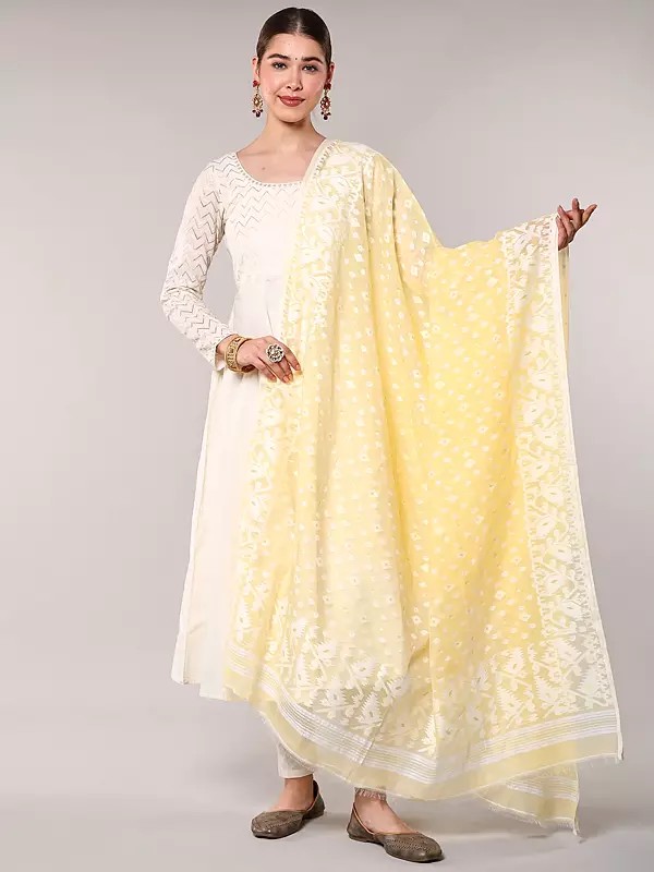 Jamdani Cotton Dupatta with Woven Bootis from Bengal