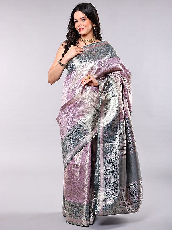 Pure Kanjivaram Silk Saree with Intricate Heavy Zari Woven Flowers