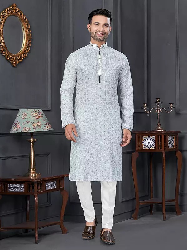 Viscose Mandarin Collar Traditional Festive Wear Kurta With Straight Pajama