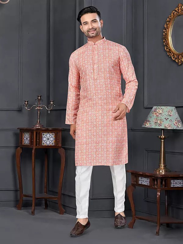 Rayon Ethnic Motifs Printed Attractive Festive Wear Kurta With Pajama