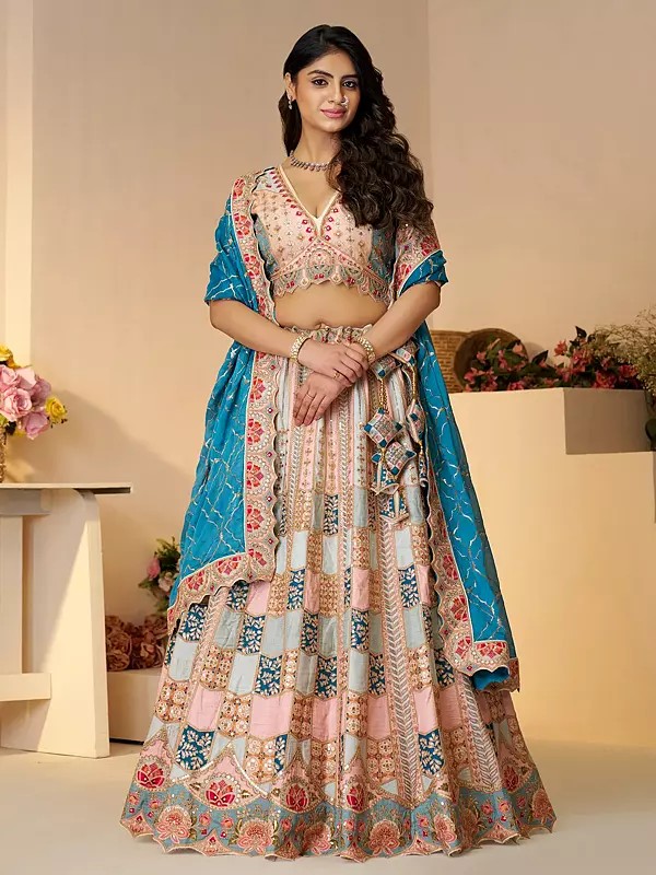 Dola Silk Heavy Sequins And Embroidery Work Stunning Wedding Wear Lehenga Choli With Soft Chinon Dupatta