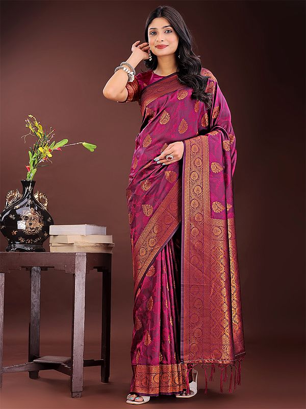 Woven Work Contrast Border Attractive Silk Saree With Matching Blouse