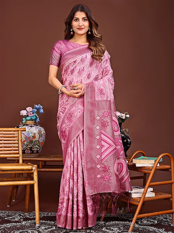 Weaving Work Attractive Linen Cotton Saree With Paisley Motifs Pallu
