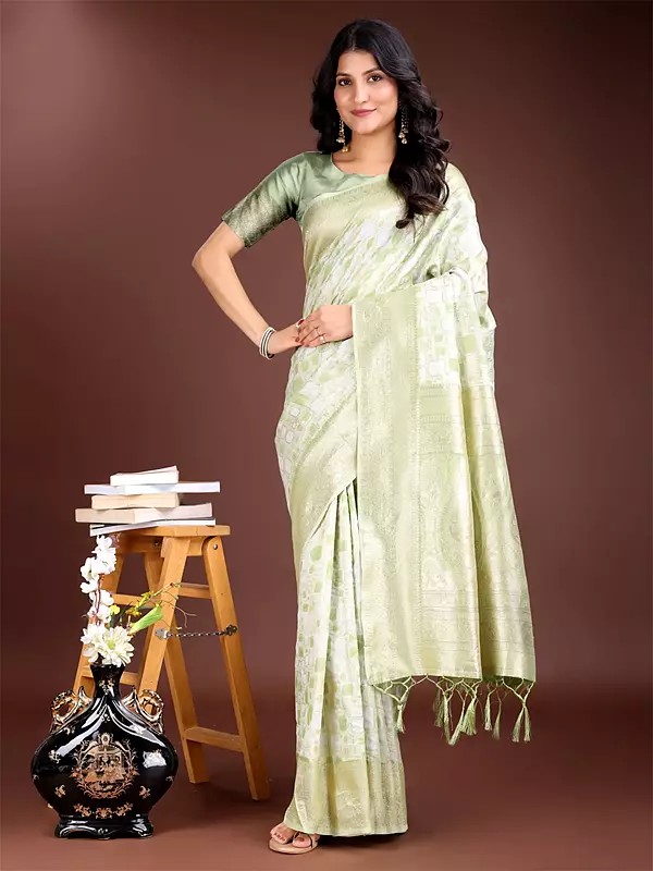 Geometric Pattern Weaving Work Linen Cotton Stunning Saree With Blouse
