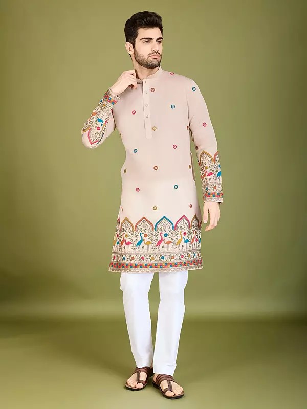Viscose Silk Sequins And Thread Designer Mandarin Collar Kurta For Festive Occasion