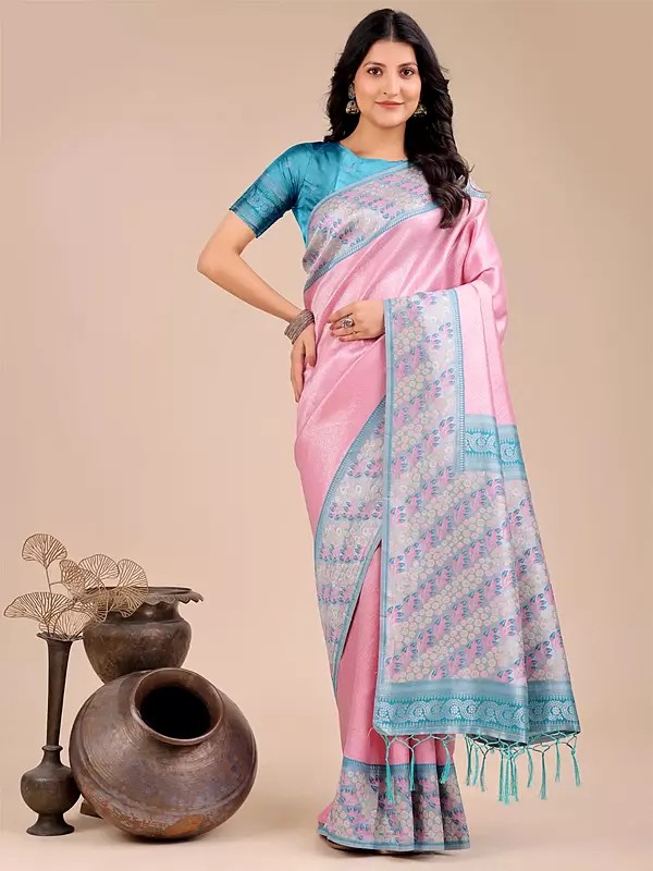 Floral Wide Border Stunning Festive Wear Silk Saree With Blouse