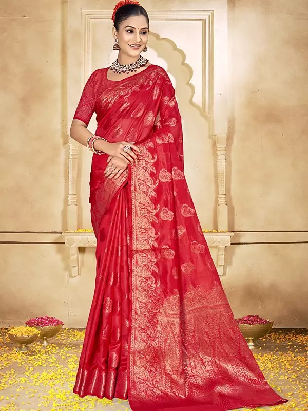 Floral Broad Border And Weaving Work Festive Wear Silk Saree