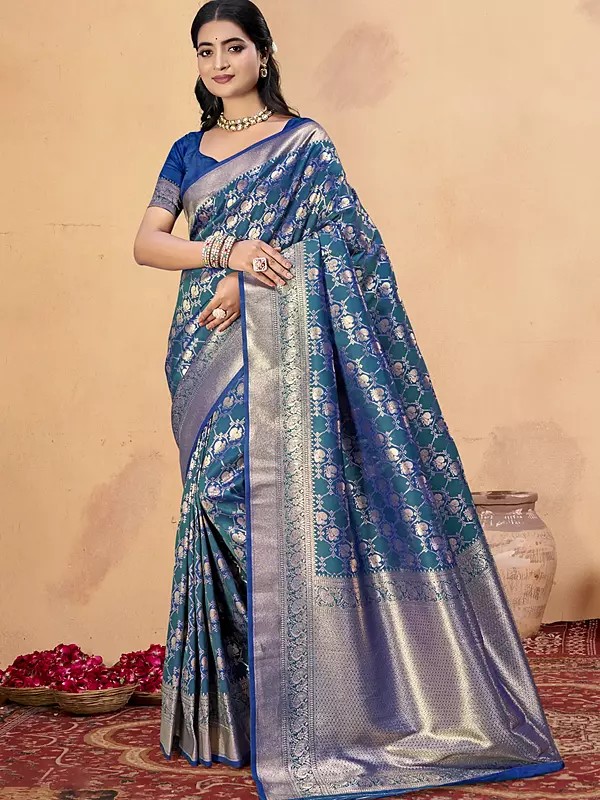 Elegant Silk Weaving Work Traditional Festive Wear Saree With Blouse